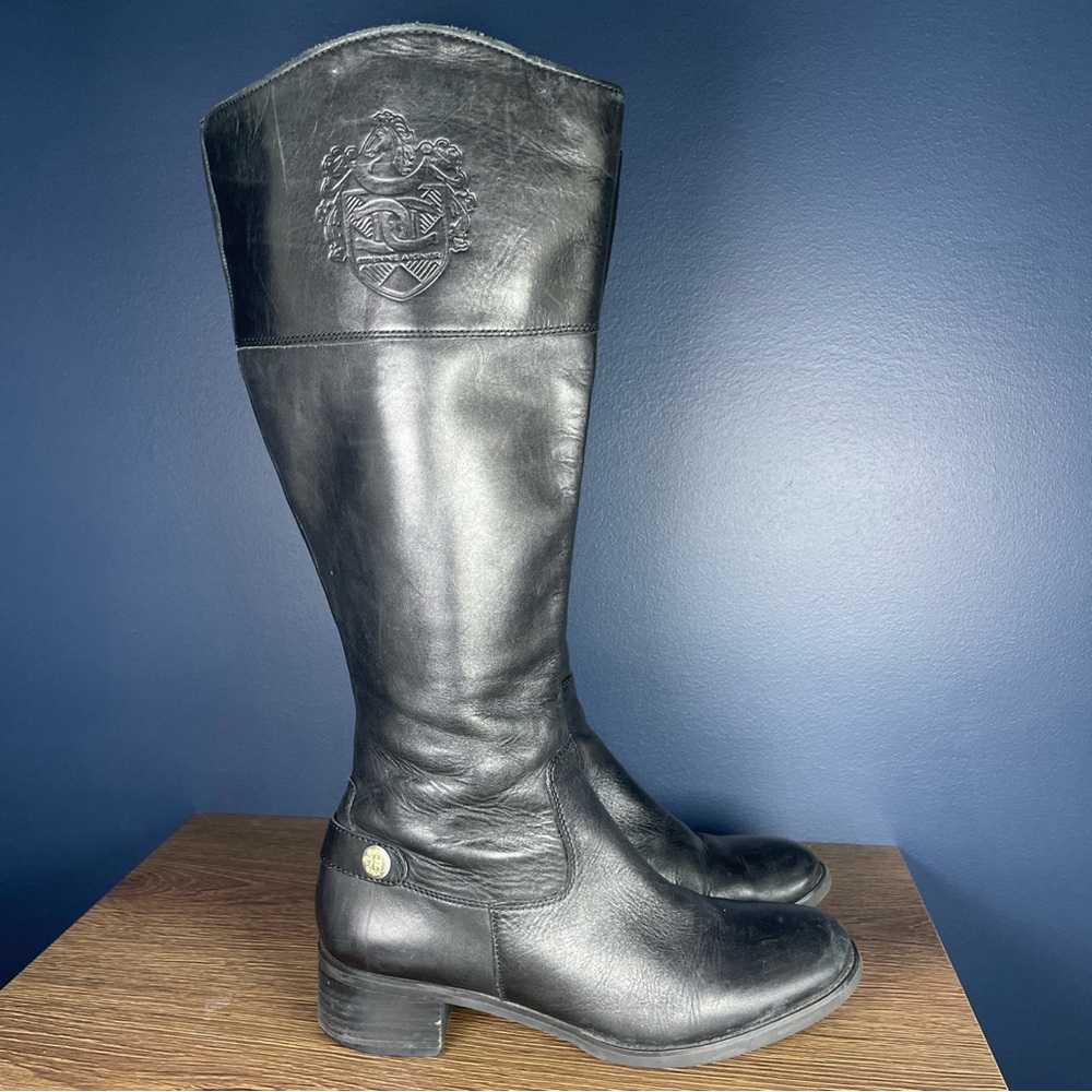 Etienne Aigner Leather riding boot Chip Wide Calf Logo women's size 8 M black